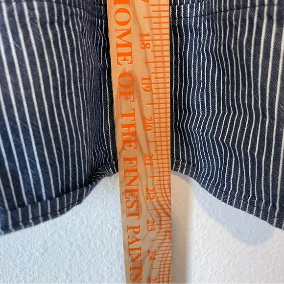 Loft Striped Denim Top sz Large Blue Bows Puff Sleeve Cottage Cropped Chambray - Picture 5 of 7